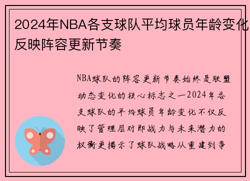 2024年NBA各支球队平均球员年龄变化反映阵容更新节奏